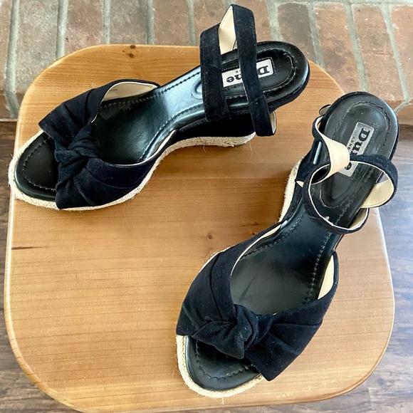 Dune London Black Ankle Strap Genuine Suede Wedge Heels Sandals Size 39 - Picture 3 of 6